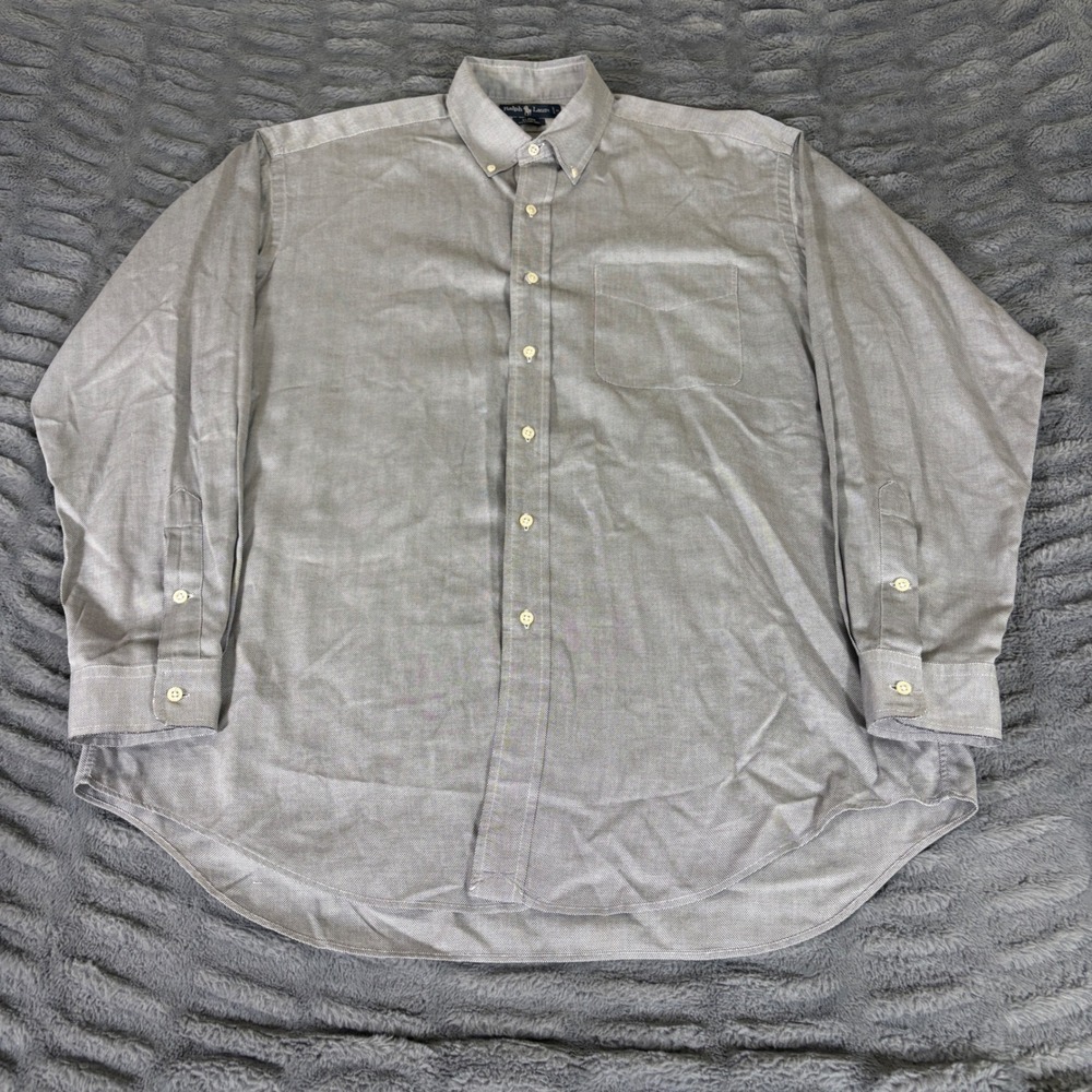 Ralph Lauren Blake Mens Large Gray White Micro Check Cotton Button Down Shirt